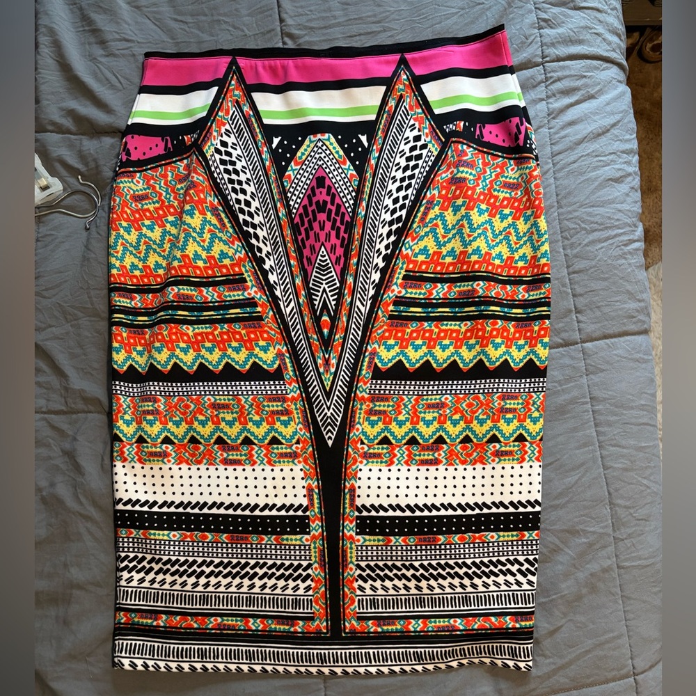 Bisou Bisou Multicolor Geometric Pencil Skirt
